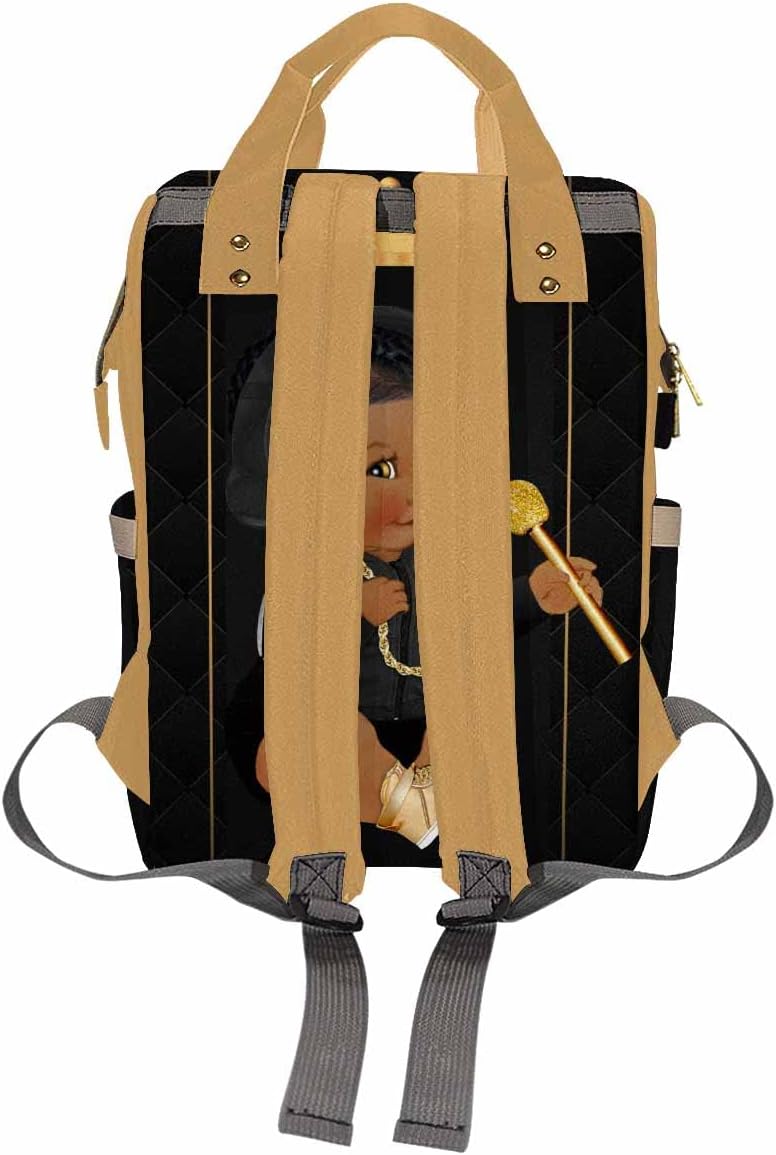 Artsadd Personalized Nappy Bag Large Capacity Baby Diaper Bags, Black Stripe Crown Daypack Custom Name Diaper Backpack Gifts for New Mom Women Men