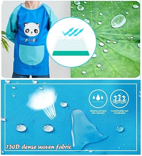 Miniatura 3 de Delantal para pintar para niños, delantal con bolsillos para niños y niñas, impermeable, manga larga, delantal de artista, Azul Panda