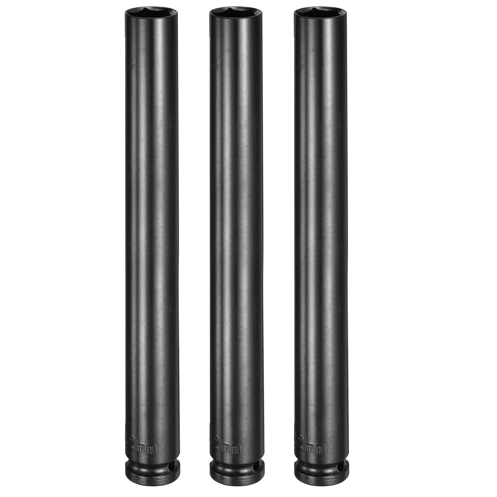 sourcing map 3pcs 6-Point Deep Impact Socket 1/2" Drive 21mm Metric Socket 12" (300mm) Extra Long Heat-Treated 45# Steel for Home Auto Spindle Axle Hex Nuts Bolts Repair, Black — image 1