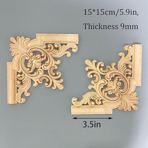 Miniatura 8 de 2 apliques de madera de 5.9 pulgadas redondos decorativos tallados en madera y onlays para muebles (redondo 1 5.9 pulgadas)