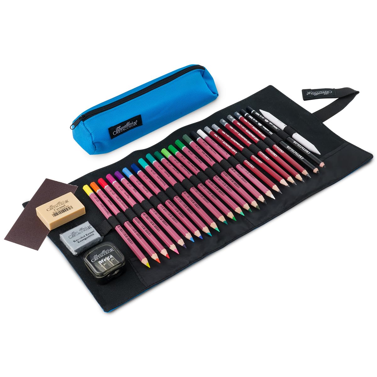 CRETACOLOR set d'artiste édition printemps, étui à rouleau bleu inclus, édition limitée, 29 pièces, divers articles d'artiste