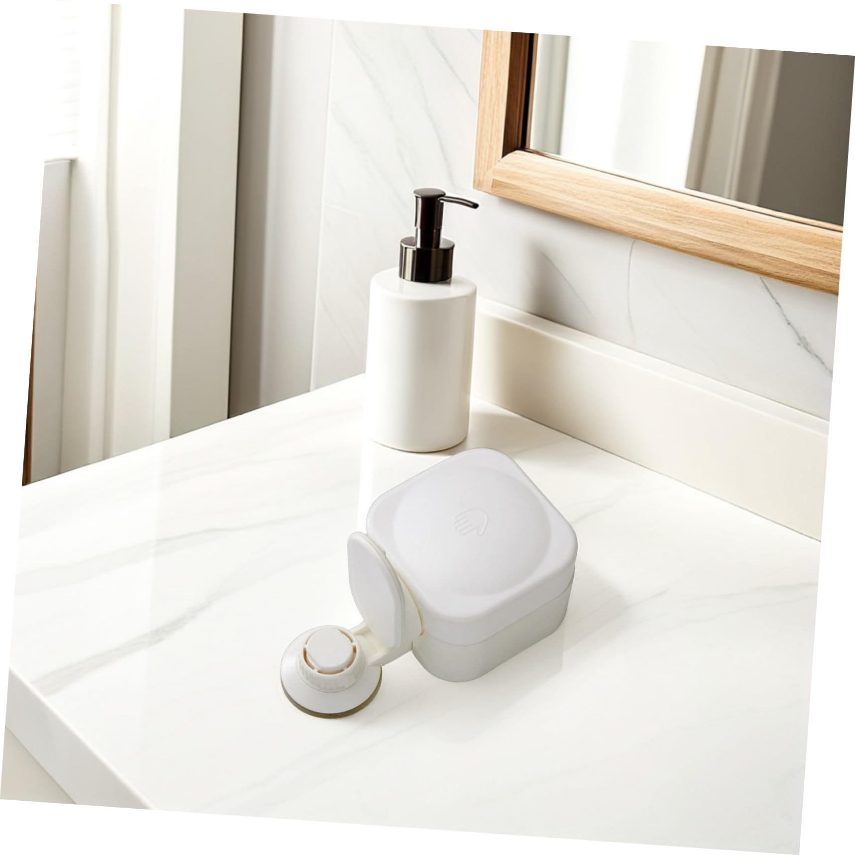 VICASKY Dispenser Sapone da Parete per Bagno Ventosa, Erogatore Sapone Liquido Manuale in Abs Bianco, Design Moderno, Anti-perdita e Non Si Intasa, per Doccia e Shampoo