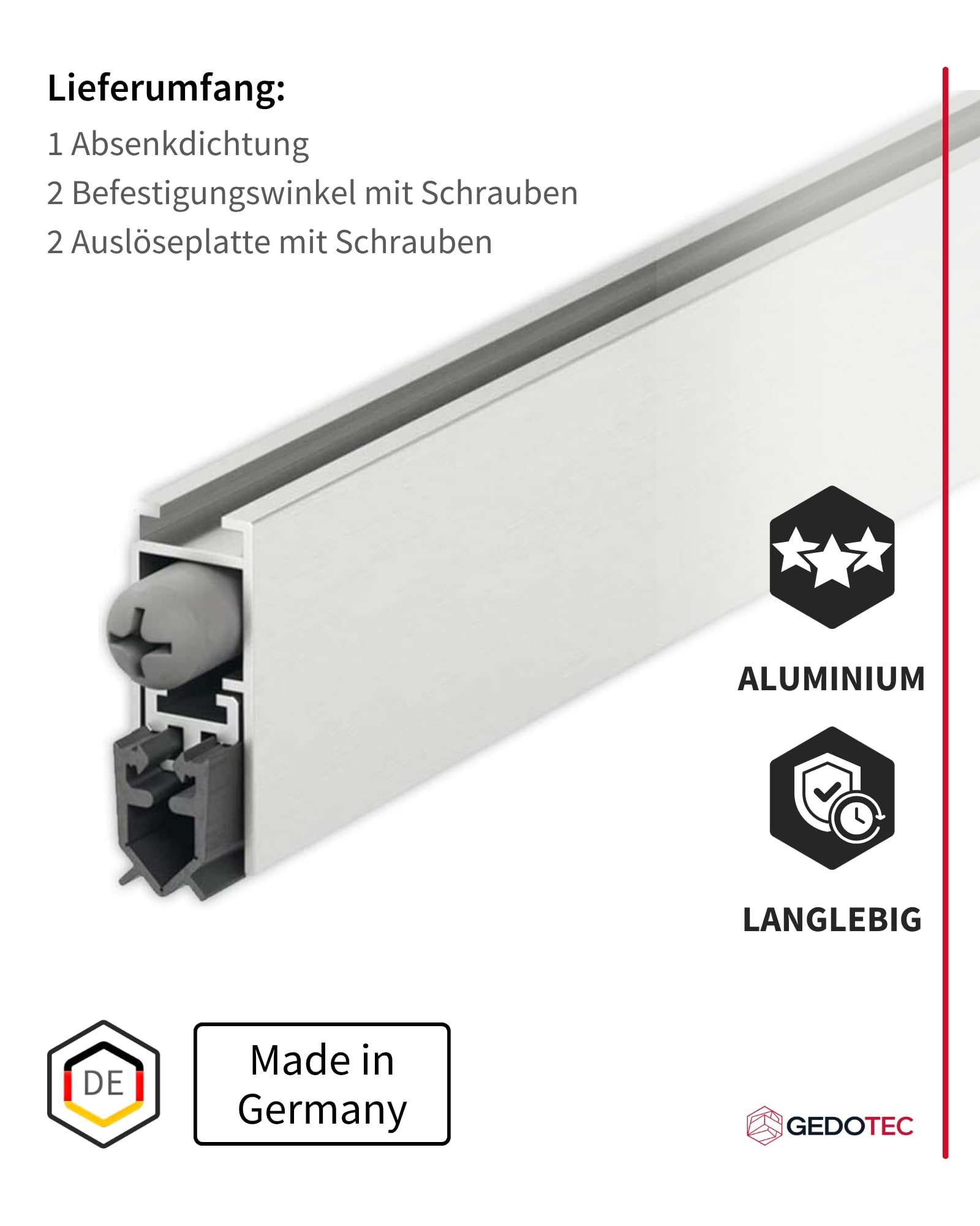 Gedotec absenkbare Bodendichtung - Silber grau | 1 Stück Türbodendichtung automatisch | DDS 12 | Länge 1030 mm - kürzbar | Absenkdichtung Zugluftstopper | Dichtung für Türen kältefeind windschutz tür