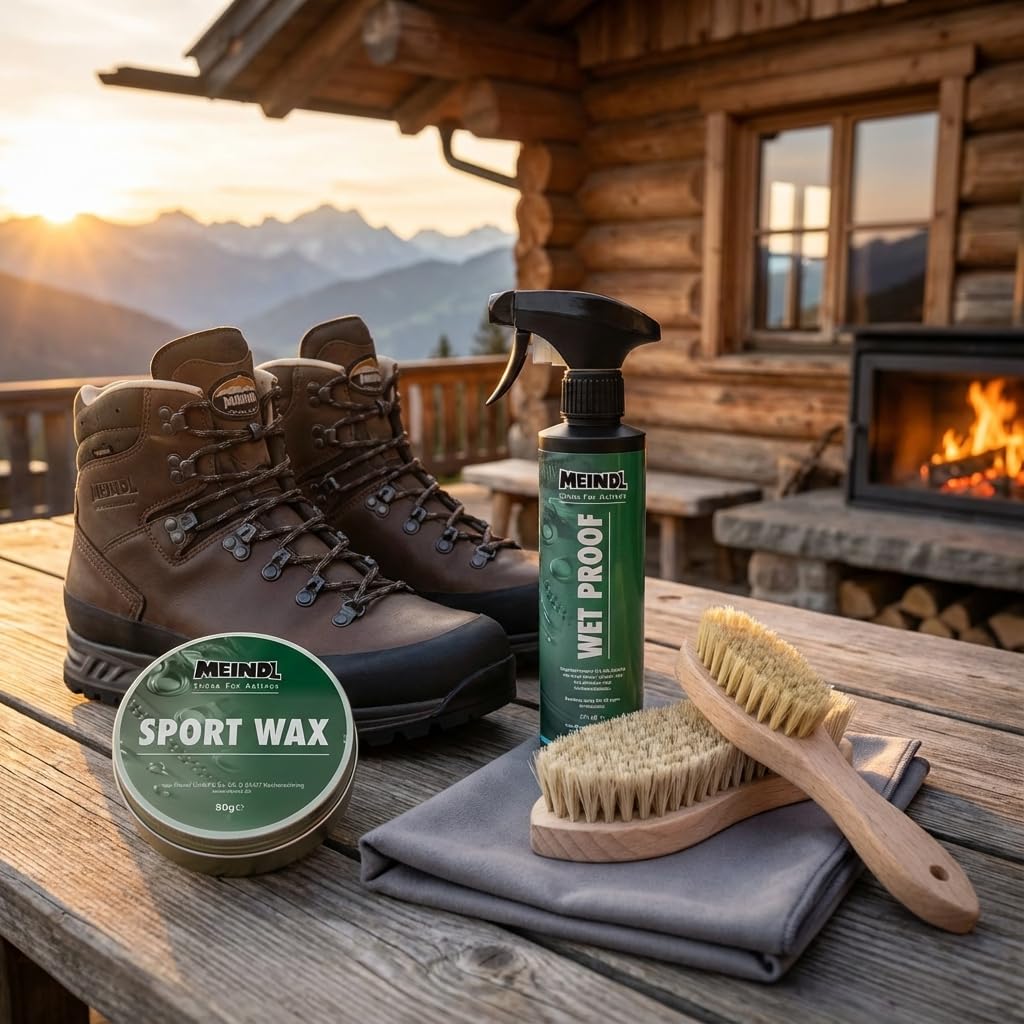 RENNER XXL Meindl Premium-Schuhpflegeset für Stiefel – Sportwax & Imprägnierer – Wet Proof für Leder, Nubuk & Outdoor-Schuhe – Komplettes Pflege-Set