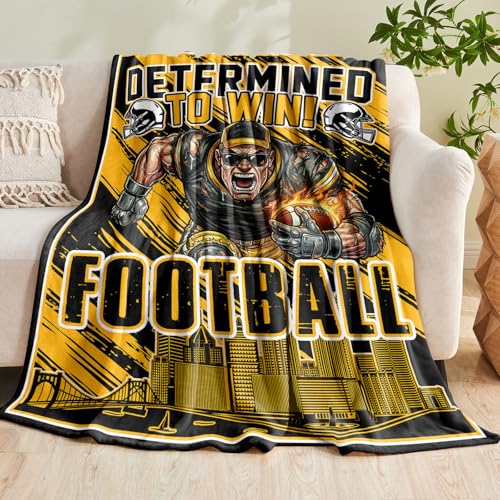 WTKBLAN Football Gifts for Men Football Fans Merch for Women Sports Style Stuff Gear Football Throw Blanket Super Cozy Soft Living Room 60x50
