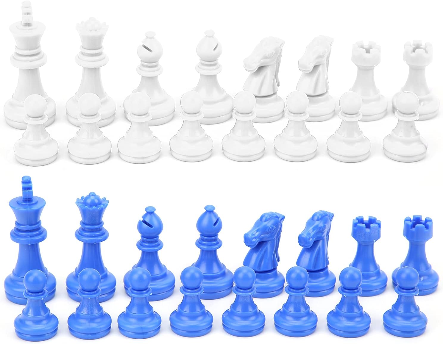 HURRISE Chess Set, 32PC Standard Chess Pieces, Blue & White Plastic, Compact & Portable, Ages 0+