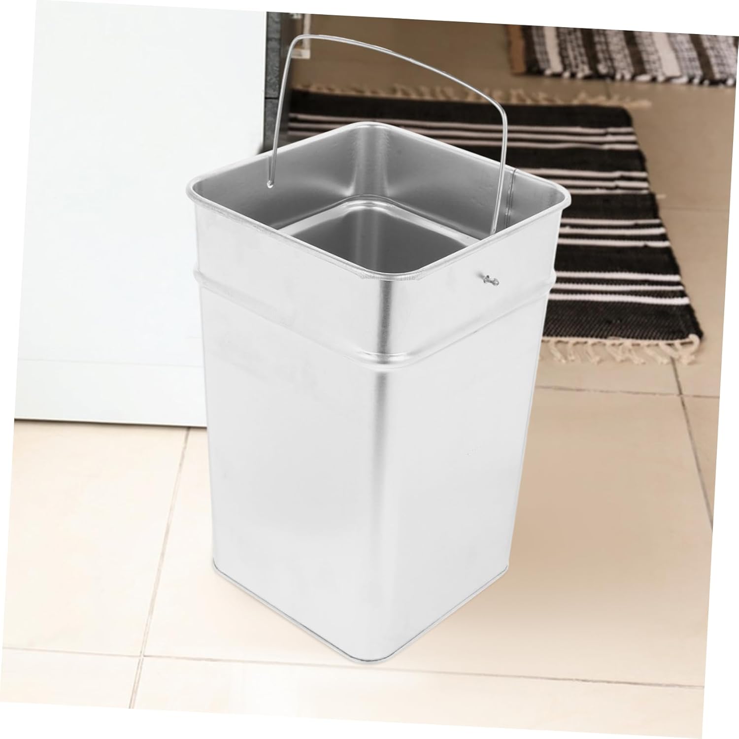 Stainless Steel Trash Can Capacity Bucket Handle Outdoor Garbage Can for Kitchen