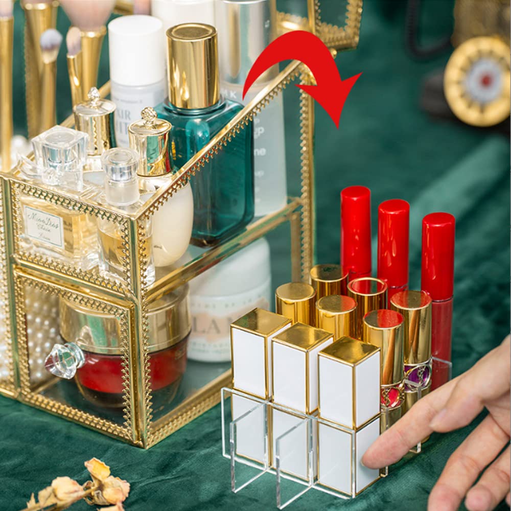 YUEHUA Wielofunkcyjny uchwyt na pędzle do makijażu, w stylu vintage, przezroczyste szkło, organizer na pędzle do przechowywania perfum, lakieru do paznokci, szminek, kremu do twarzy, pędzli do