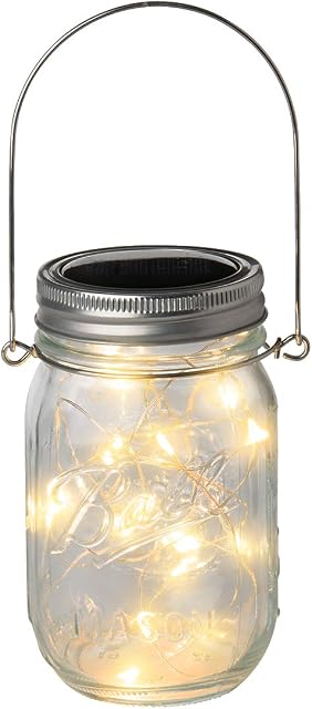 1 x Mason Jar Solar Lights Outdoor Hanging Solar Jam Jar Light with Lid Garden Lanterns 20 LED Light's Garden Waterproof Glass Jar LED String Fairy Lights Decorative Lighting Wall Table Fences Path