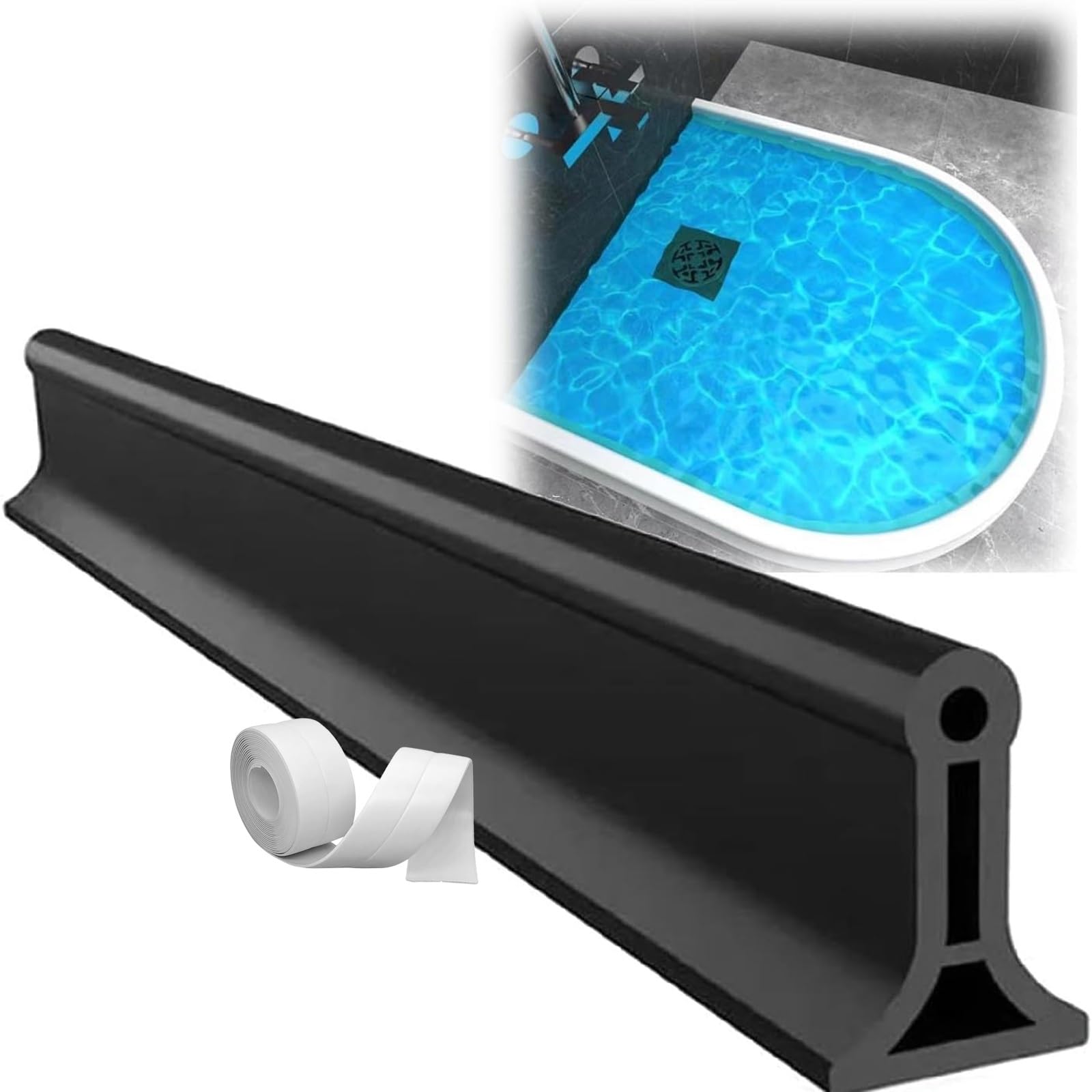 Barriera d'acqua autoadesiva, paraspruzzi pieghevole in striscia di silicone con nastro sigillante, protezione d'acqua in silicone autoadesiva per lavello, striscia di barriera d'acqua ( Color : Black