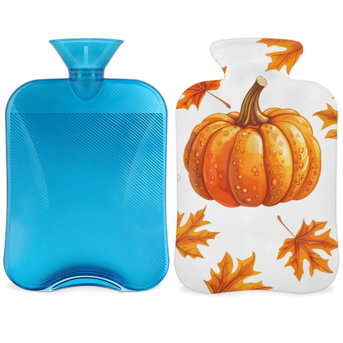 Hot Water Bottle with Soft Cover,2L Cute Pumpkin Hot Water Bag for Hot and Cold Compress, Hand Feet Warmer, Graffiti Pumpkin Rubber Hot or Cold Water Bottle Halloween Christmas Decorations