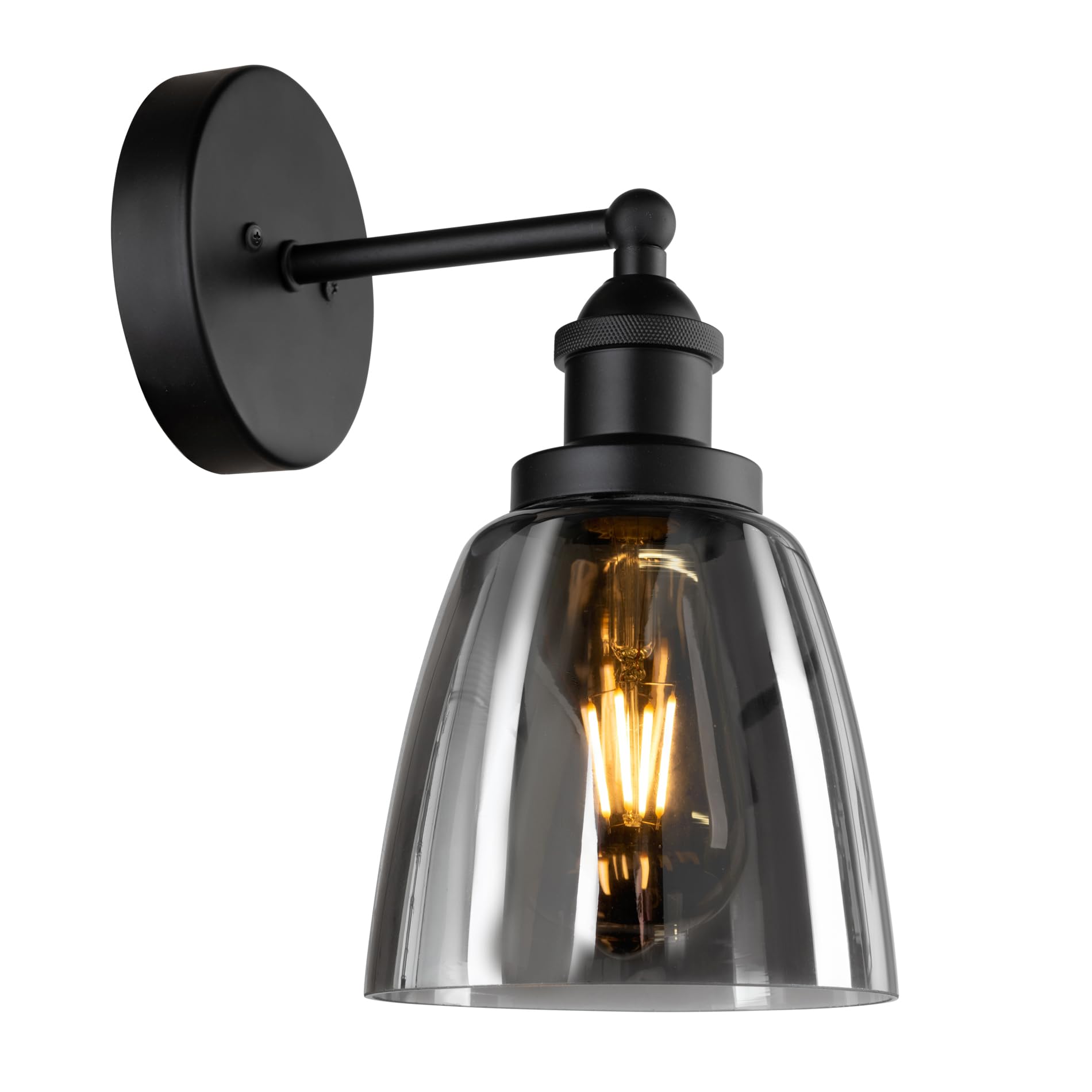 Lighting Supermarket Black Echo Unswitched Modern Industrial Wall Light - Smoked Glass Shade