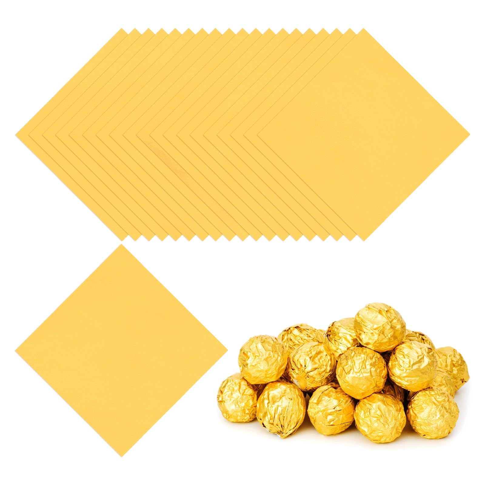 PATIKIL Foil Candy Wrappers 3.5x3.5 Inch, 200 Pcs Square Glossy Aluminium Foil Candy Wrapping Paper for DIY Chocolate Candies Packaging Decoration, Gold