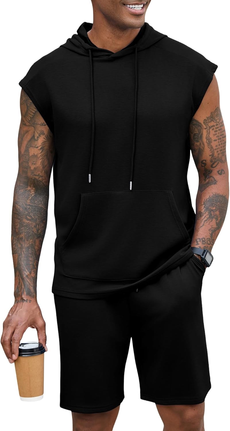 Uni Clau Men's Tracksuit Short Sleeved Summer Hooded Athletic Outfits Casual Lightweight Shorts Set M-3XL