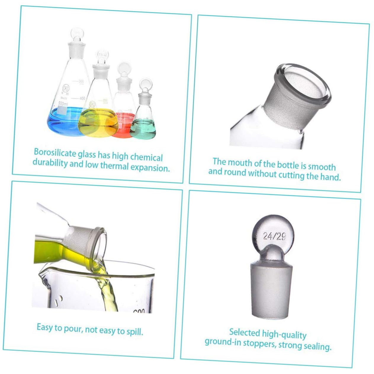 iplusmile 3Pcs 250Ml Beuta Di Set con Tappo Conico Boccette Laureato Borosilicato Pallone Cristalleria per Esperimento di Laboratorio di Chimica Studi di Scienza