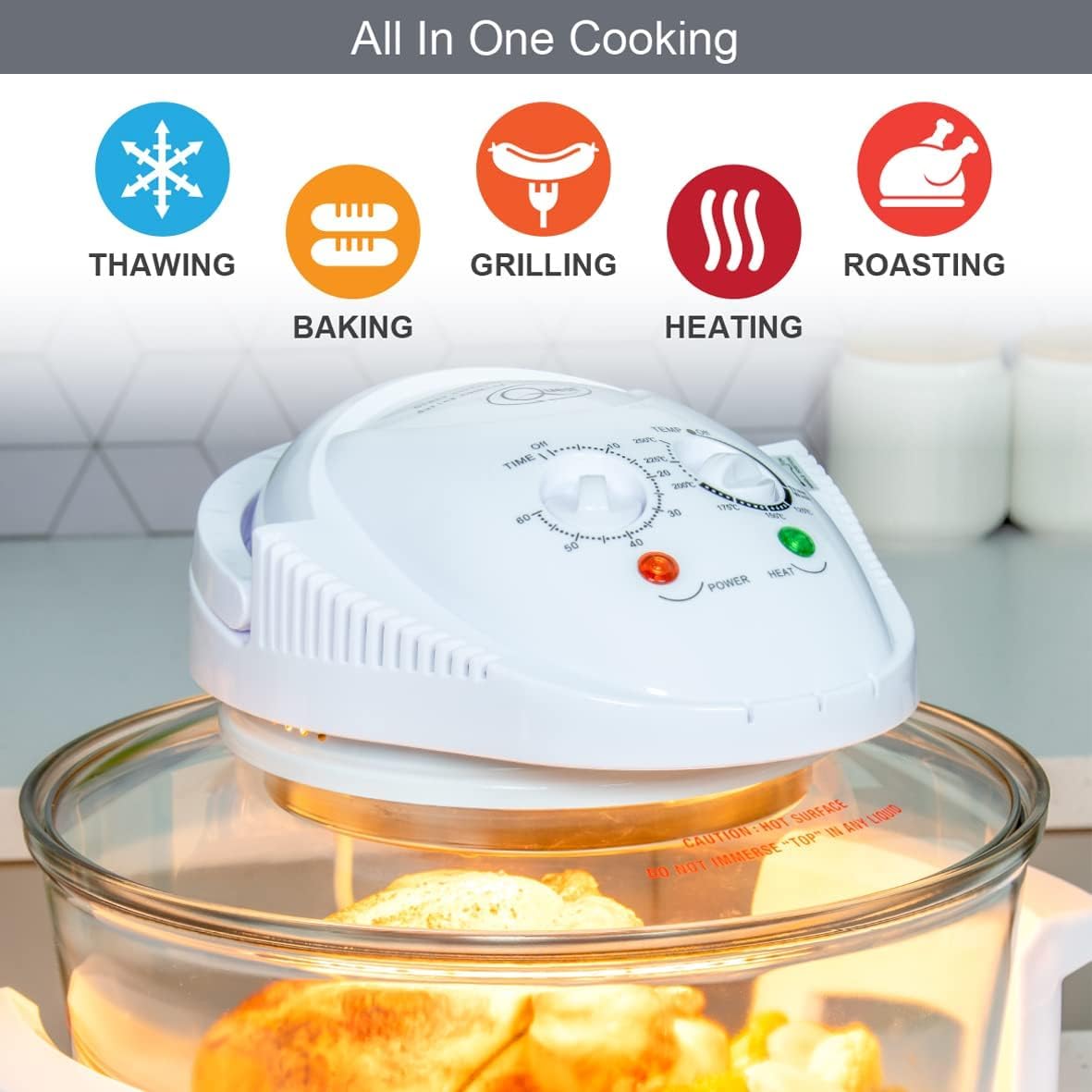 Frytkownica halogenowa 1300 W, 12 l, pokrętła do regulacji czasu i temperatury, piekarnik wielofunkcyjny do kuchni i jadalni. Frytkownica halogenowa 1300 W, pojemność 12 l.