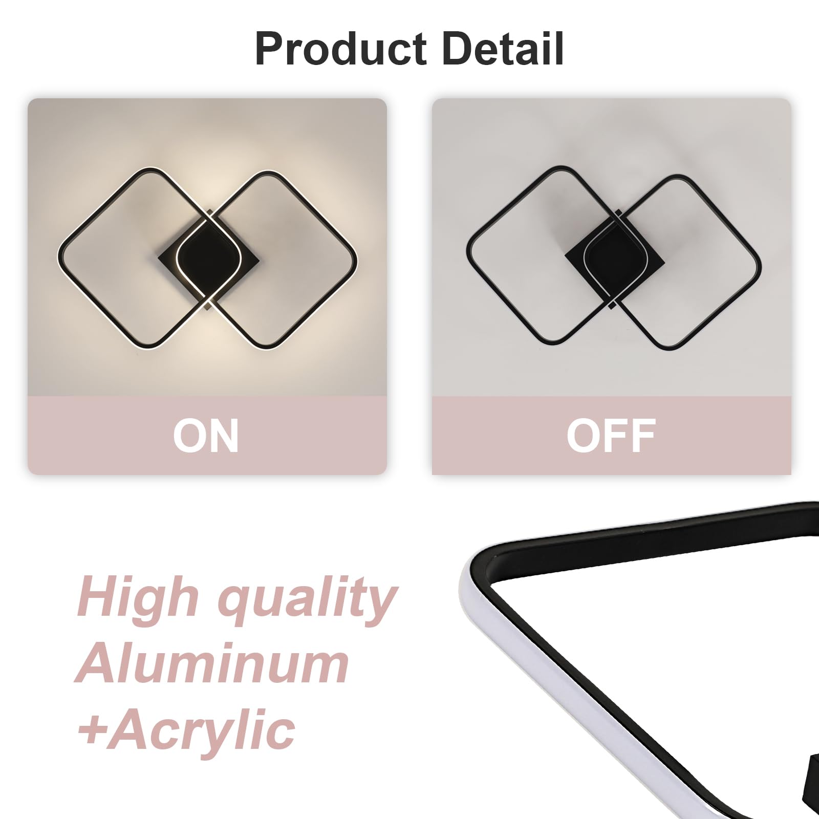 Toolight Lamparas de Techo Salon 42W 4725LM, Plafon LED Techo Moderno Luz Natural 4500K, Cuadrado Luz de Techo Acrílico 64cm para Salón Dormitorio Cocina Comedor Pasillo, Negro