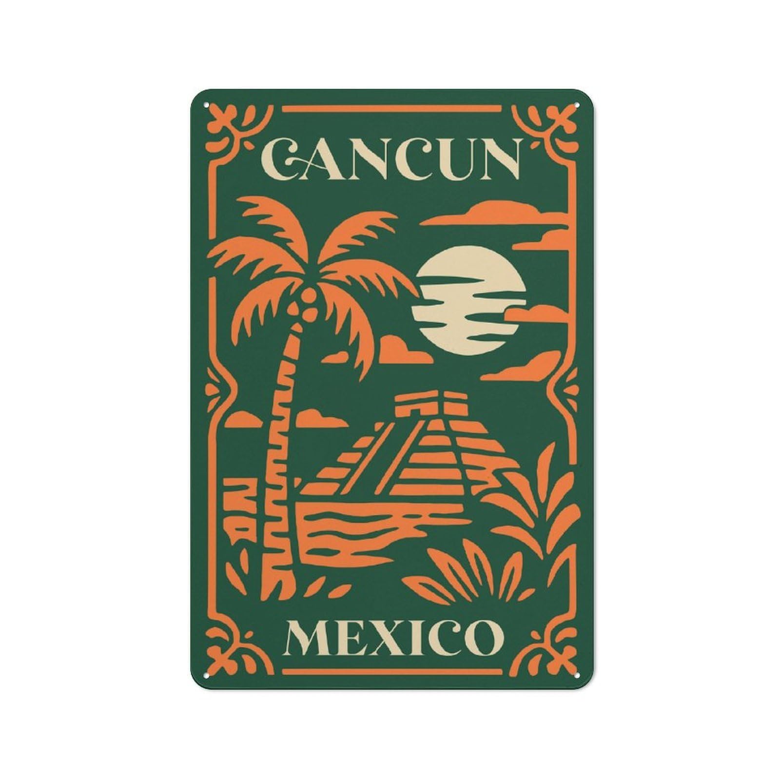 Junmoney Style-2 Cancun Mexico Vintage Travel Printed Metal Sign 30X20cm For Garage Wall, For Collectors Of Vintage Metal Wall Decor