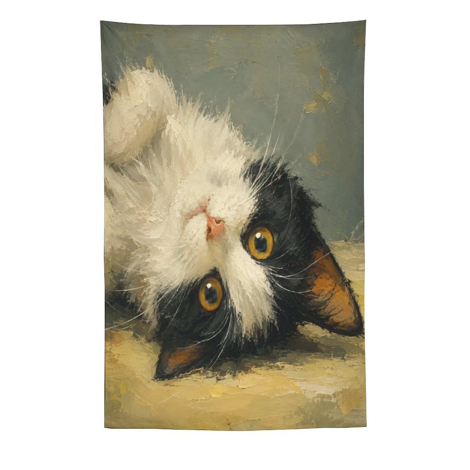 H3B8U2Y5 Playful Tuxedo Cat Portrait Wall Tapestry, Reading Corner