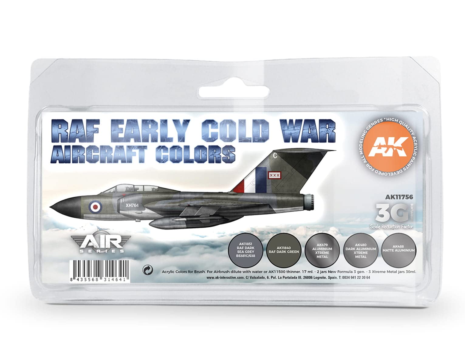 AK Acrylics 3Gen Aircraft Set AK11756 Early Cold War RAF Aircraft Colors Set 3G (8x17ml)