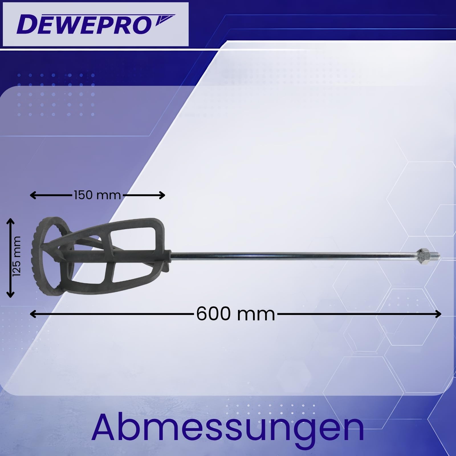 DEWEPRO® Mélangeur Universel – – Tige mélangeur polyvalente avec Tête Dentelée en Polyamide Ø125 x 600 mm - Filetée M14 Mélangeur pour Mélanger Peintures, Mortiers et Adhésifs à Grains Fins