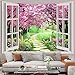 MEETSIOY Japanese Cherry Blossom Window Tapestry, 80x60 Inches, Pink Flowers, Botanical Floral Natural Landscape, Aesthetic Home Decor for Living Room, Bedroom, Nursery