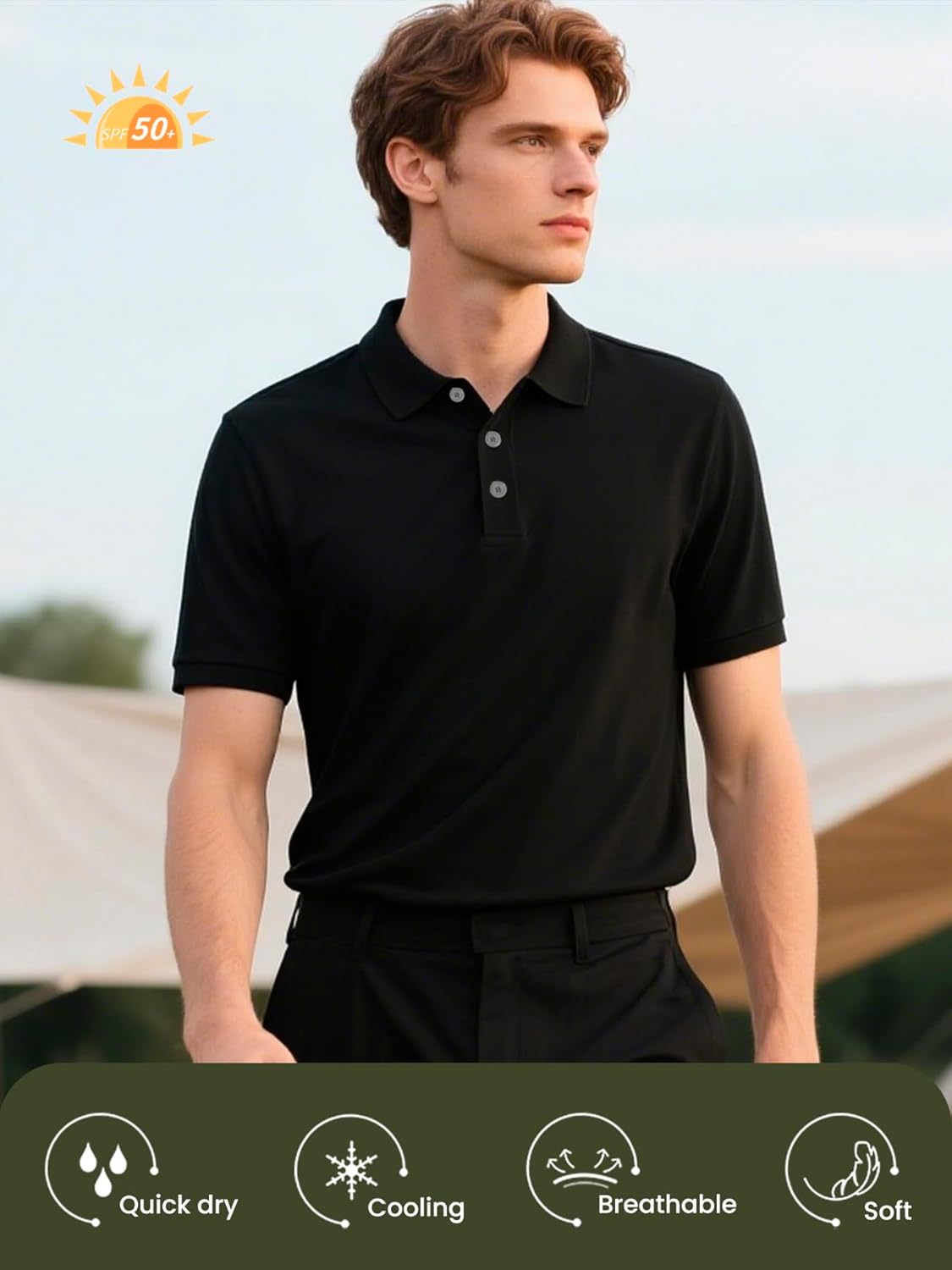 Men’s Golf Polo Shirt Quick Dry Moisture Wicking Breathable Sports Polo UPF 50+ Sun Protection Cooling Short Sleeve Shirt - Image 4