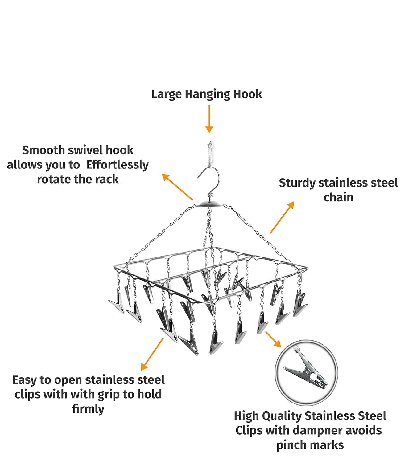 Premium Stainless Steel Hanging Clips for Drying Clothes, Heavy Quality Rust Free Pegs, for Hanging Clothes, Baby Cloth Hanger (Square Baby Cloth Hanger) 2