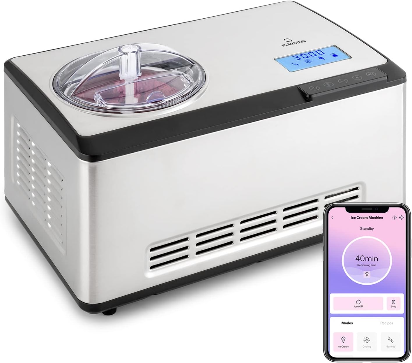 Klarstein Smart Ice Cream Maker Machine For Home, Soft Ice Cream