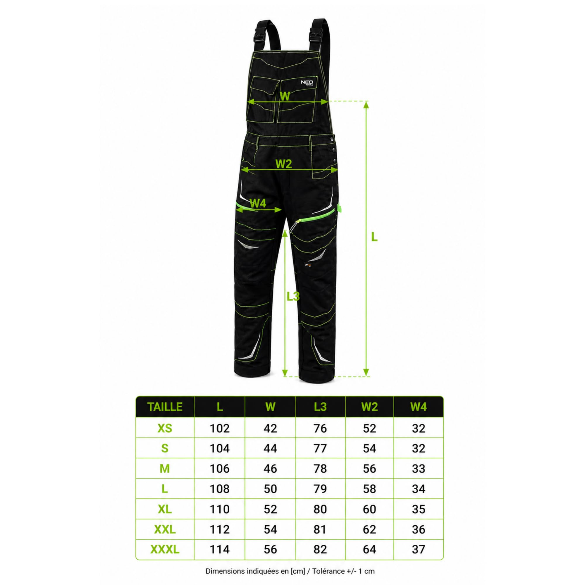 NEO TOOLS Pantalon à bretelles Pro de qualité supérieure, 100% toile de coton, 425 g/m², renfort en Cordura NYCO sur les poches, les genoux, l'arrière et le bas des jambes