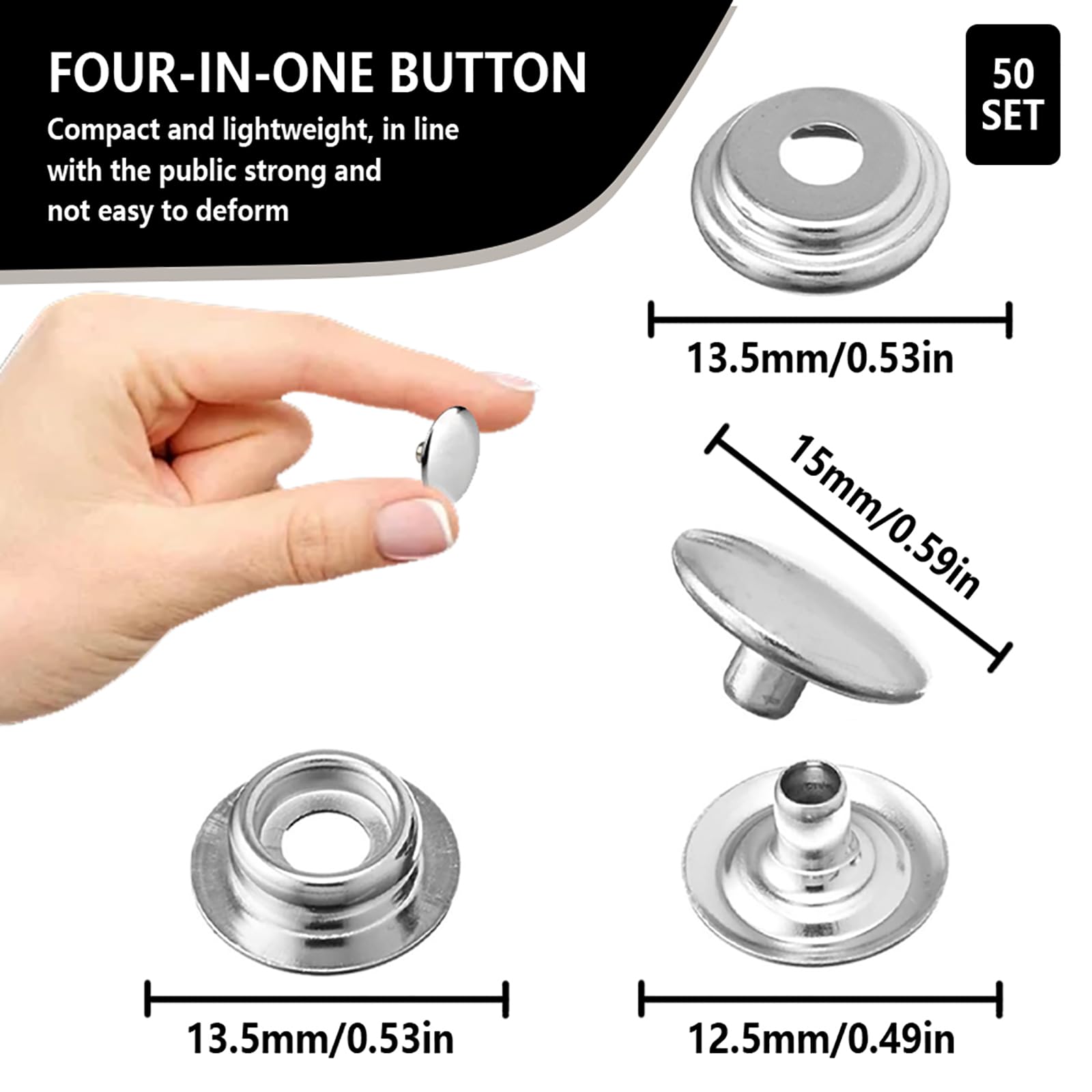 Bottoni Jeans 50 Set Bottoni A Pressione 15mm In Acciaio Inox