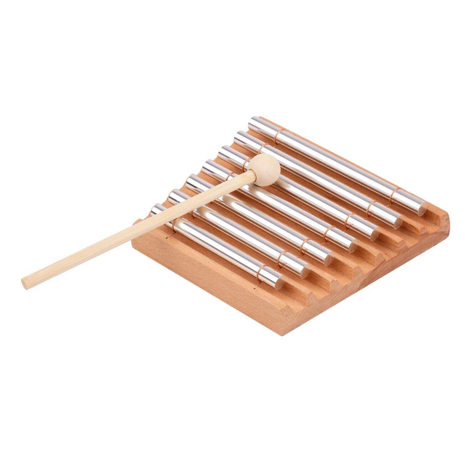 Hand Chimes Bar 7 Tone Colore Wood Colore Metal Musical Percussion Strument Energy Chime Beech con Martello per Meditazione per Lo Yoga