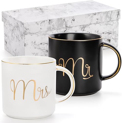 Miniatura 4 de Yesland Taza de café de cerámica de 12 onzas para parejas, regalo ideal para compromiso, aniversario, para él y ella, novia y novio, San Valentín y