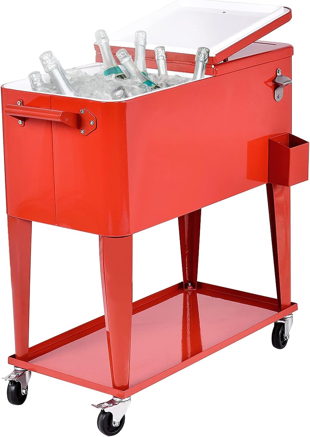 GIANTEX 76L Carrito Nevera para Bebidas, Carro de Servir con Sacacorchos, Estante y Ruedas Bloqueables, 72 Horas de Conservación del Calor, Nevera Portátil para Patio, Jardín, Fiesta