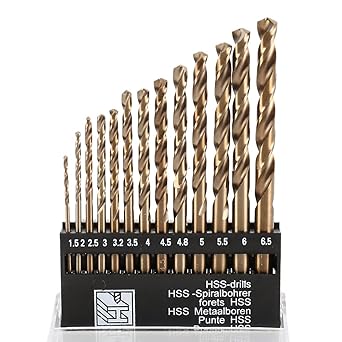COPOUIXR Cobalt Twist Drill 1.5mm-6.5mm M35 Material 5% Cobalt Meter Round Handle Twist Drill HSS 13-Piece Set Metric Metric Drill bits Set for Metal (13pcs Cobalt Drill bits)