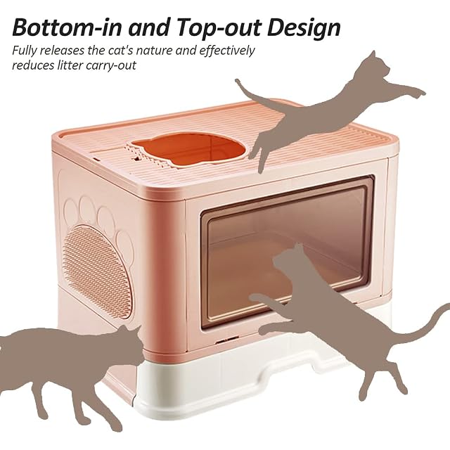 Foto 3 de 8 de Arenero para Gatos, Caja de Arena Plegable para Gatos, Caja Arena con Bandeja Extraíble y Pala