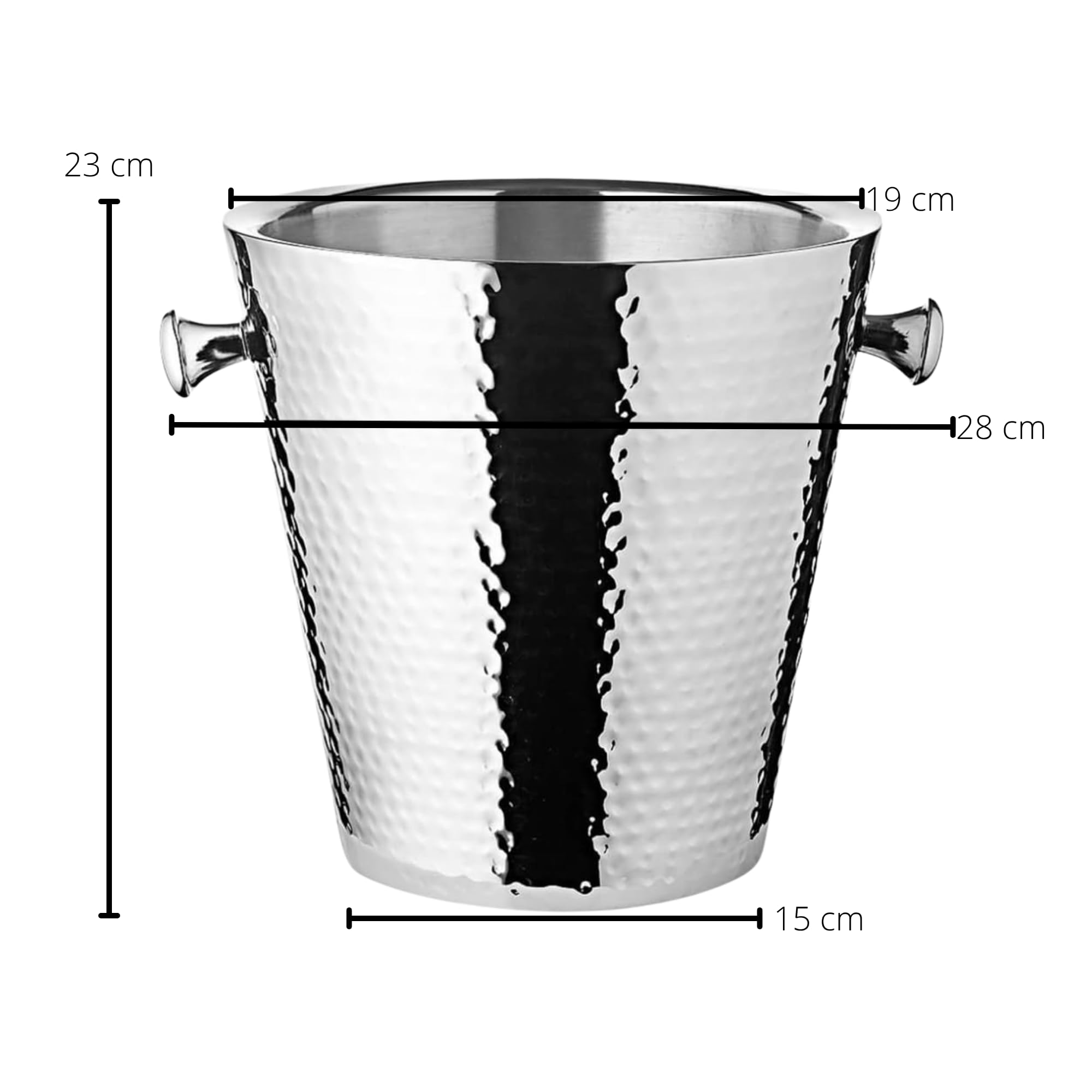 CADO HOME 10,5 litri Secchiello per champagne spumante bottiglie »St. Moritz«, martellato all'interno, diametro 43 cm, a doppia parete per una migliore capacità isolante