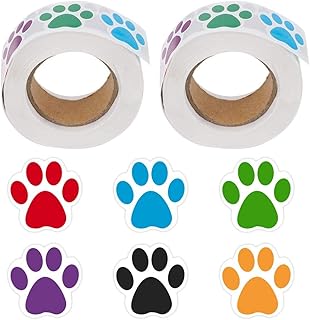 metagio 2 Rolls/1000 Pieces Colorful Paw Print Stickers Dog Paw Labels Stickers Bear Paw Print Labels, Paw Print Gift Bags Paper Paw Print Goodie Bags Dog Gift Bags Cat Treat Bags 1.5 Inch(6 Colors)