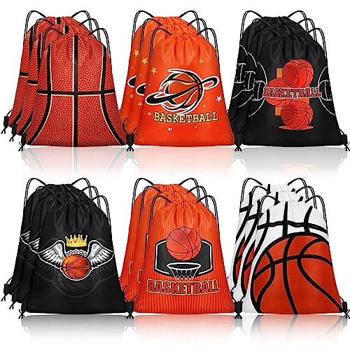Grneric 18 Pcs Basketball Party Favor Bags Drawstring Bags Bulk Candy Goodie Bag Basketball Themed Presents for Sports Teams