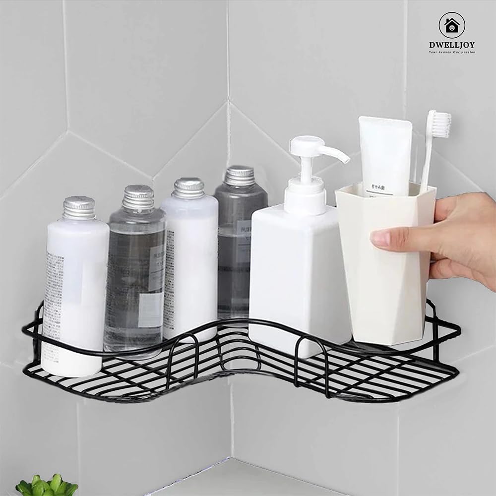 DWELLJOY Multipurpose Wall Mounted Corner Shelf for Bathroom, Kitchen and Bedroom-Space Saving Corner Shelf for Bathroom and Washroom Organiser with 2 Magic Sticker (Metal) (B0CZNNSB7G) Amazon Price History, Amazon Price Tracker