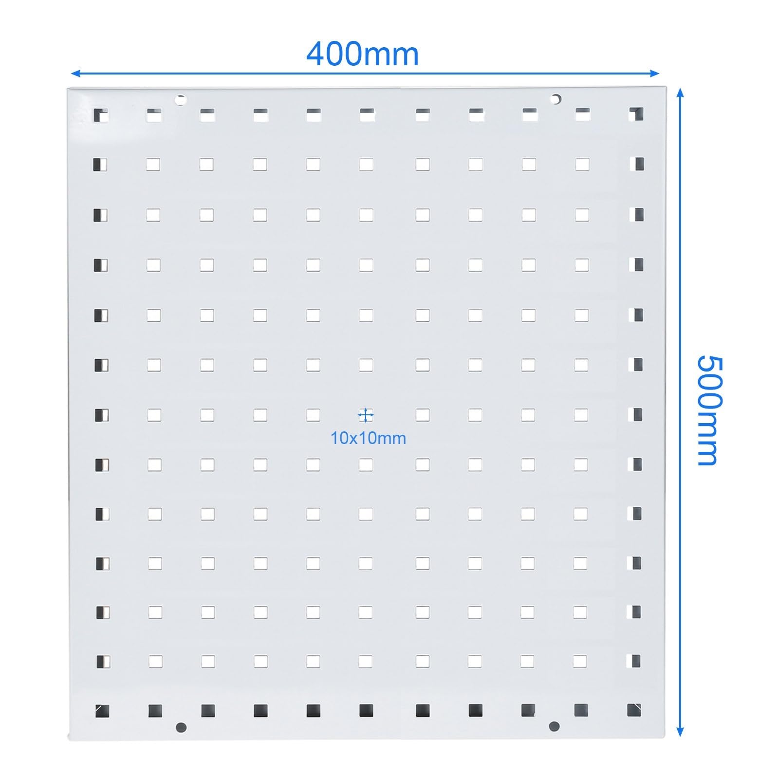 Lochwand zur Wandorganisation Hängendes Panel-Werkzeug-Wand-Speicher-Metall-Pegboard mit Slots/Löchern Organizer Rack Display Regal Blau/Weiß(White 500x400x1mm)