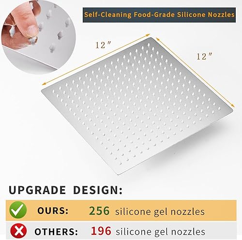 Miniatura 68 de BESy - Cabezal de ducha efecto lluvia cuadrado, de acero inoxidable de alta presión, de 1/16”, ultra fino, cobertura de cuerpo completo con boquilla