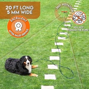 20FT Dog Tie Out Cable and Stake,Heavy Duty Dog Stake for Large Dogs,Strongest Dog Anchor Holds 2 Large Dogs Up to 200 lbs,Safe On Yard,Beach,Camping,Outdoor (Black)