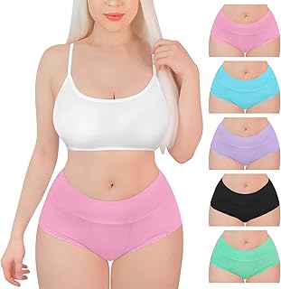 [LittleForBig] 綿パンティー【ハイウェスト】 レースヘム ５色の５枚セット