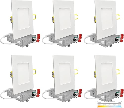 NUWATT Luces empotrables LED de oblea cuadrada de 4 pulgadas, 5 CCT seleccionables 2700 K/3000 K/3500 K/4000 K/5000 K, 630 lúmenes regulables, luz