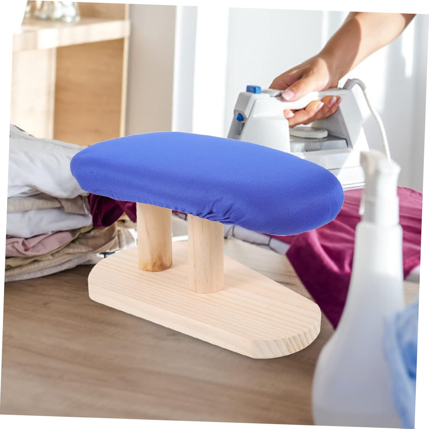Amosfun Household Practical Dry Cleaning Ironing Board with Curved Wood Base Stable Heat Resistant Cloth Surface Breathable Quick Drying Cover for Shirts Pants Skirts