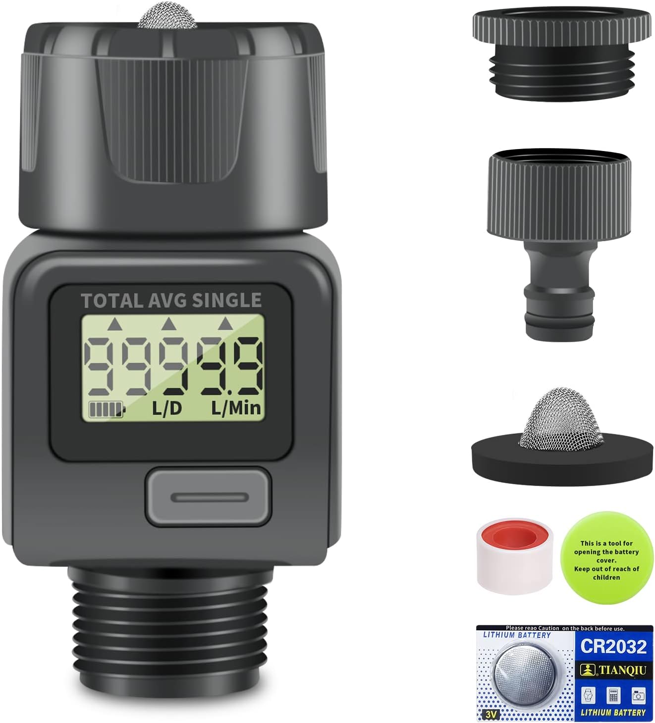 Landrip Water Flow Meter, Hose Water Meter with 4 Measure Modes, IP6X