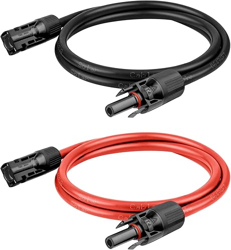Kimbluth Cable de extensión solar de 10 AWG de 2 pies negro + 2 pies de rojo, cable de panel ultra solar macho a hembra, alambre de cobre estañado