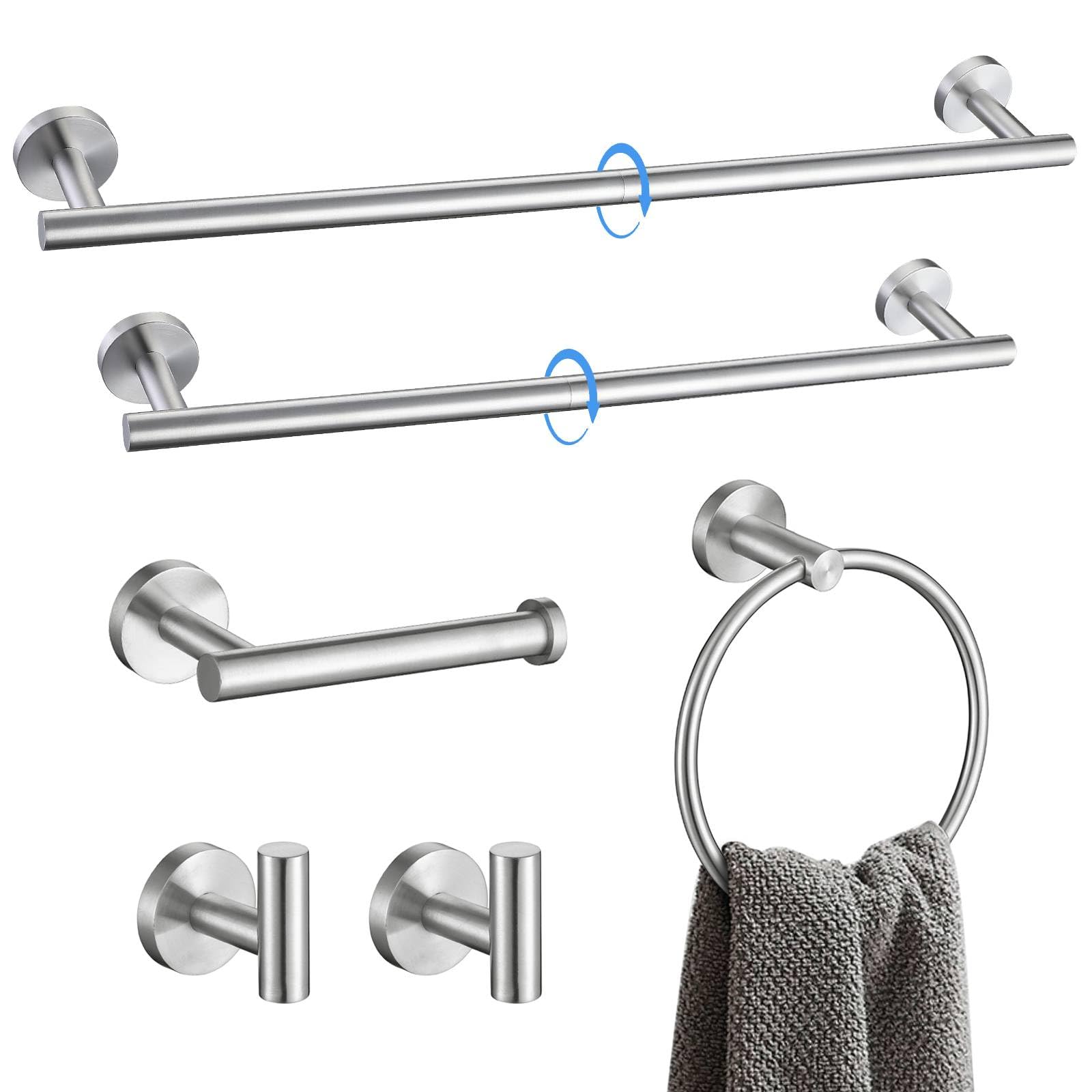 Bathroom Hardware Set, 6-Piece Towel Bar Set Brushed Nickel Towel Holder Set Includes 19.68/23.6 in Towel Bar,Toilet Paper Holder,Towel Ring and Towel Hook Wall Mount Bathroom Accessories Set