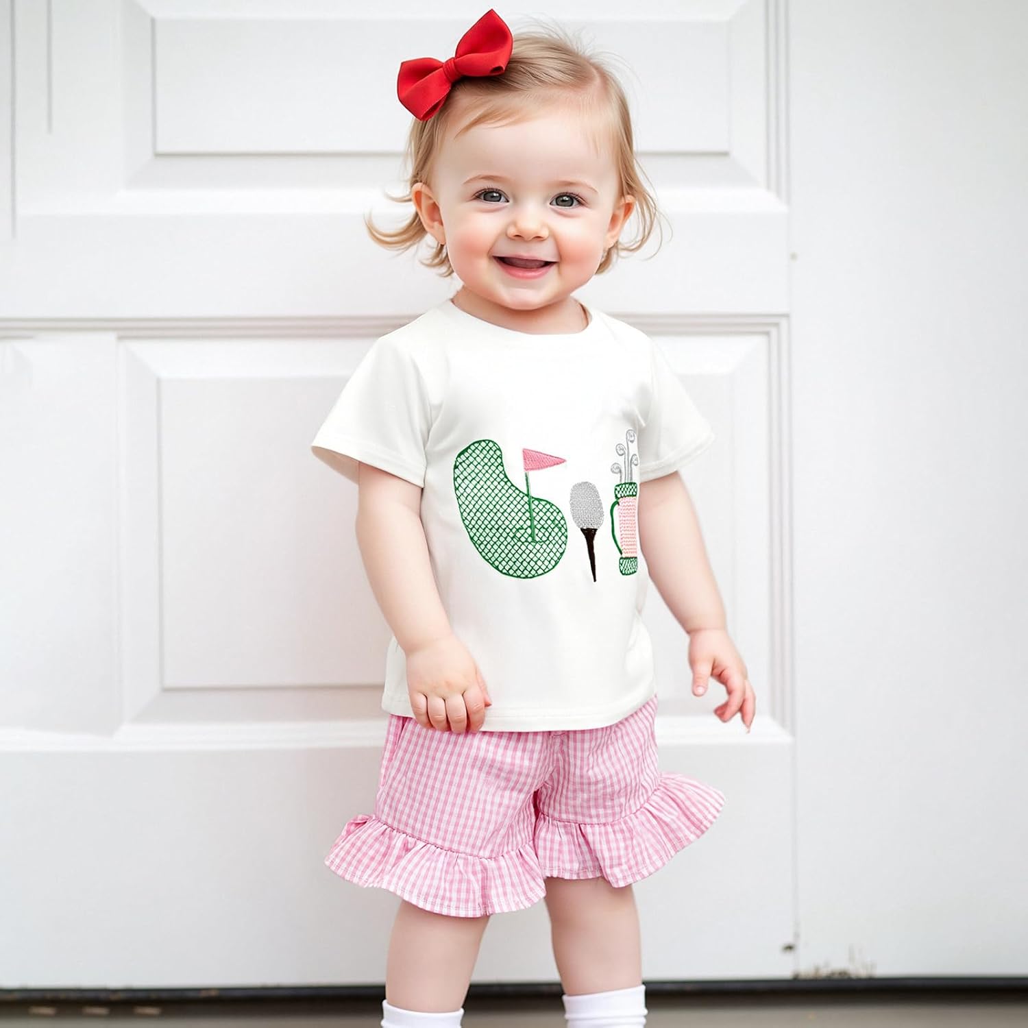 Toddler Baby Girl Golf Outfit Golf Embroidery Short Sleeve T-Shirt Plaid Shorts Set 2Pcs Infant Summer Clothes - Image 2